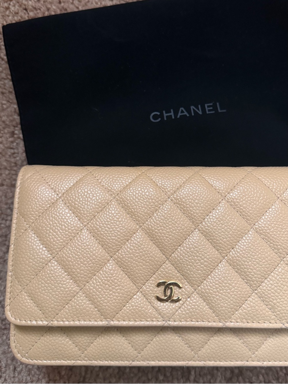 CHANEL Quilted Wallet on Chain in Beige Clair